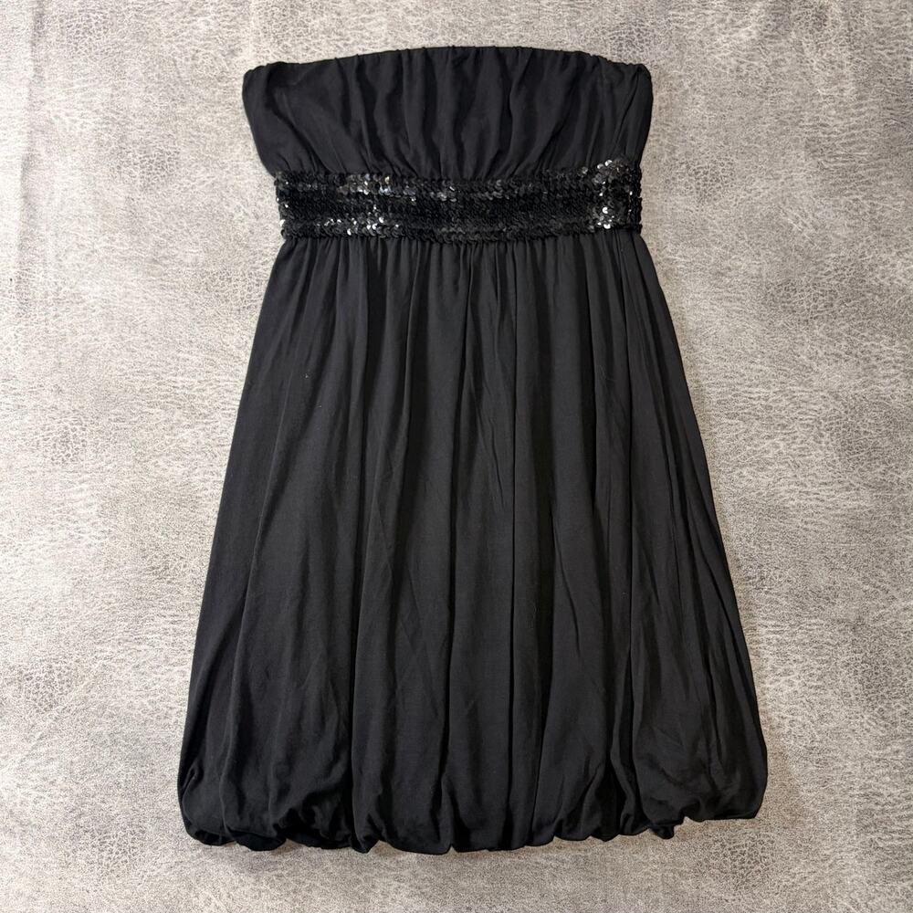 Y2k Agaci Black Empire Sequin Waist Strapless Mini Dress